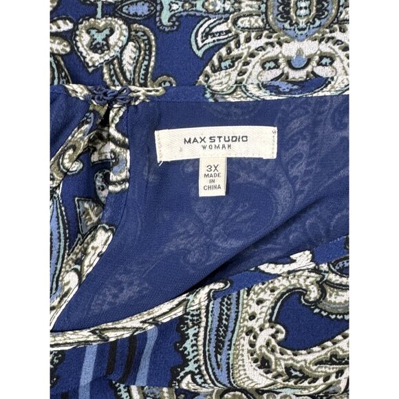 Max Studio Size 3 XL Womens Blouse Print Blue & White Paisley Cold Shoulder Top - Picture 7 of 14